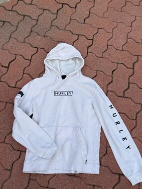 Hurley White Hooded Pullover with Logo Sleeve